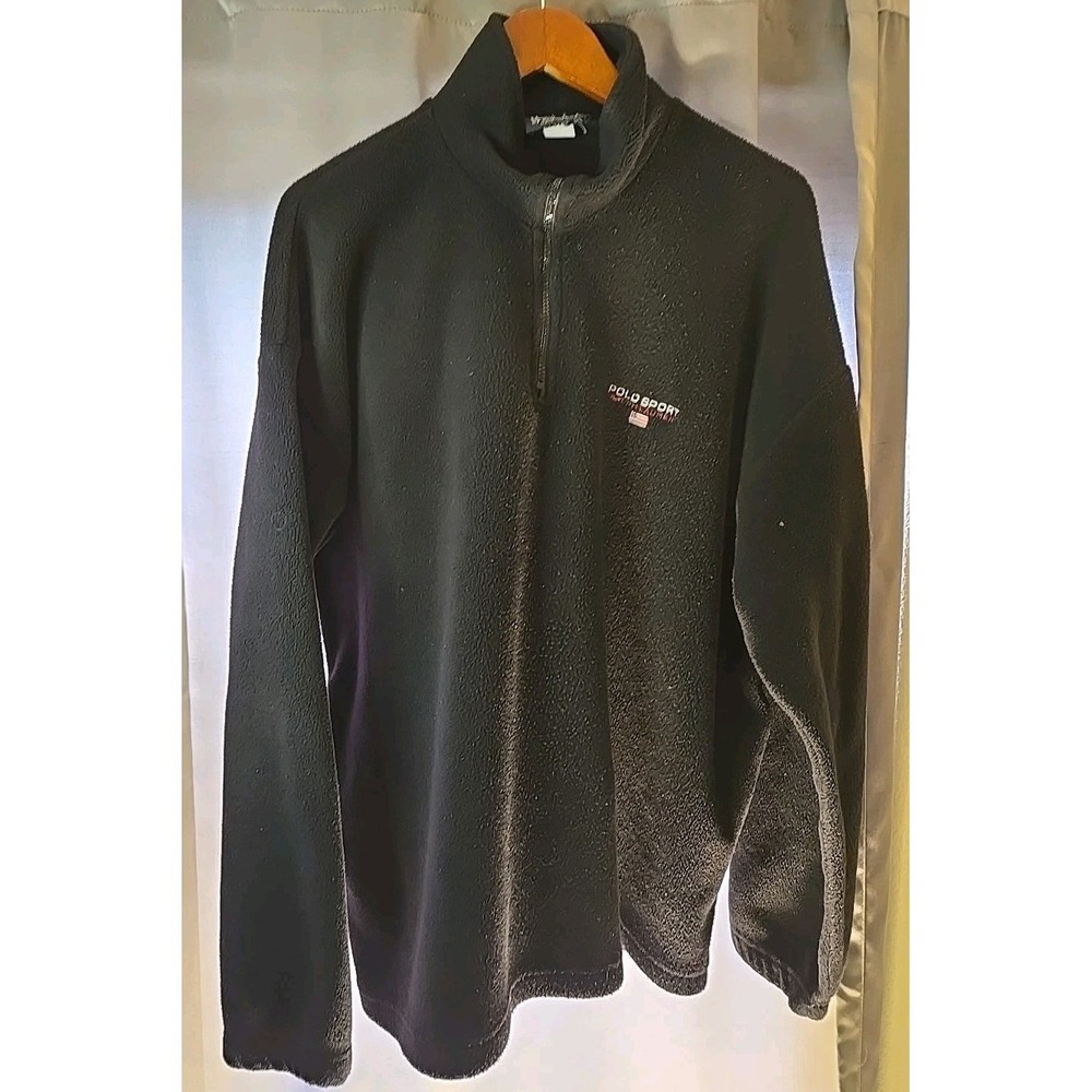 Vtg Polo Sport Ralph Lauren Sweatshirt Men's 2XL Black Fleece 1/4 Zip 90s USA - Picture 12 of 16